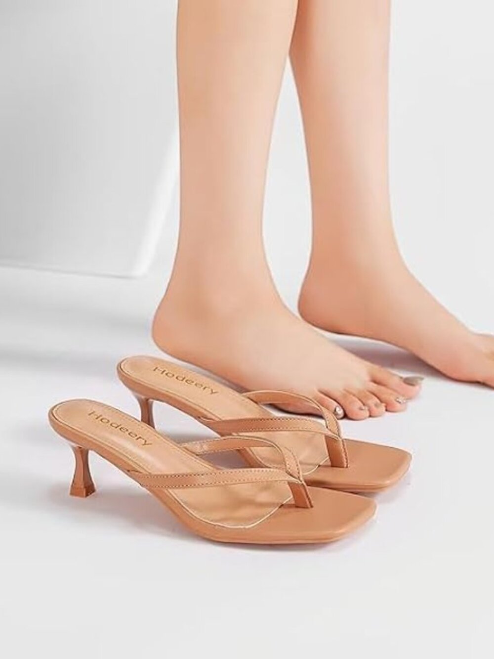 Women's Kitten Heels Thong Sandals Open Square Toe Flip Flop Low Heels 2.5 Inch